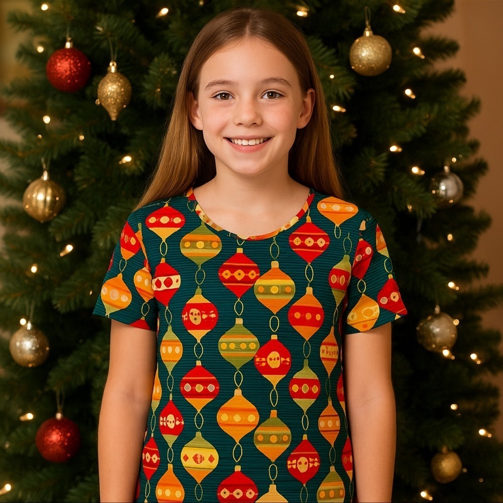 🎄Girls LuLaRoe Gracie Retro Christmas Ornament Top Size 14🎄 - Picture 2 of 5